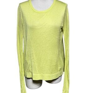 CAbi Long Sleeve Perforated Pullover Sweater Neon Yellow Size Small